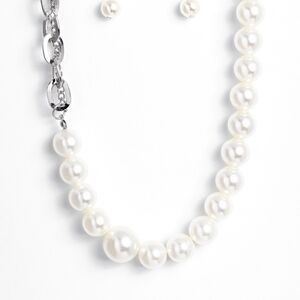 Paparazzi White and Silver Necklace Timeless Elegance My Pearl Fashion Jewelry